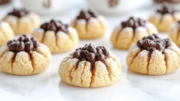 Delightful cookies with chocolate centers create a comforting dessert experience photo