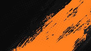 Abstract orange color grunge paint splash and halftone on dark background. vector