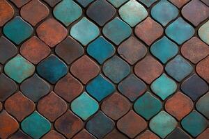 Colorful geometric tiles create a striking wall pattern photo