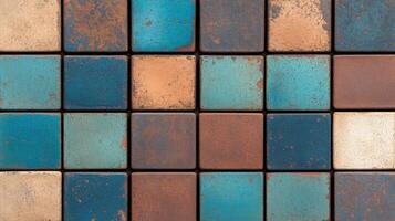 Colorful mosaic of textured tiles arranged in a pattern photo