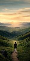 Adventure in the serene valley at sunset time photo