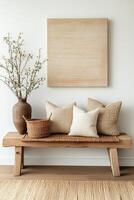 Cozy interior decor featuring natural textures and neutral tones photo