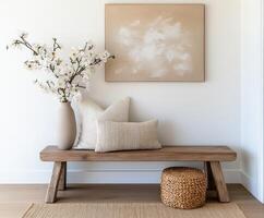 Cozy living space featuring a bench and decorative accents photo