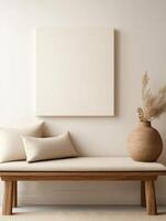 Minimalist living room with neutral decor and natural elements photo
