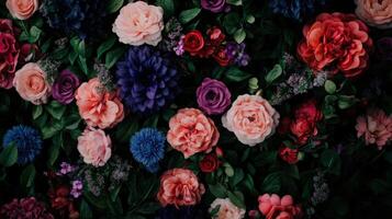 Colorful flower arrangement with blossoms and greenery photo