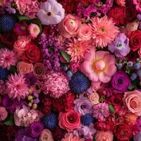 Colorful display of various flowers in a lush arrangement photo