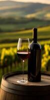 Wine tasting at sunset in a vineyard setting photo