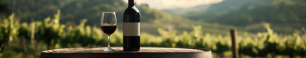 Enjoying wine in a vineyard at sunset photo