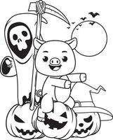 Halloween coloring page with pig for kids vector