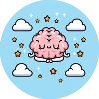 A relaxed brain meditating in cloud, star and the sky in the background. vector