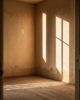 Abandoned Room with Sunlight Casting Shadows on the Wall photo