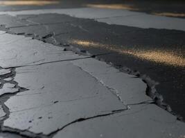 A black and grey surface with a lot of texture and a few spots of gold. photo