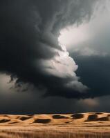 Stormy Sky with Dramatic Clouds Over Field photo