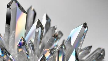 Iridescent crystal shards with reflective hues and textures in close up. photo