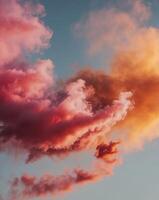 Colorful smoke blending with warm light during sunset creates a dreamy atmosphere photo