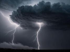 Intense Thunder and Lightning in Nature - Electrifying Storm Scene. photo