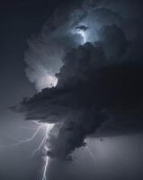 Dramatic Dark Storm Cloud Background with Flashes of Lightning photo