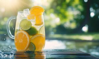 Refreshing citrus drink in a pitcher, perfect for summer enjoyment. photo