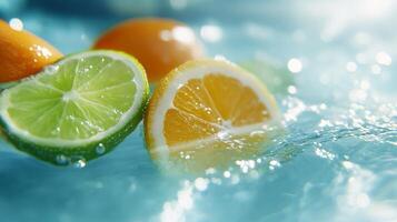 Fresh citrus slices floating in water, creating a refreshing ambiance. photo