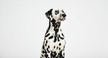 Elegant dalmatian dog in studio setting with minimalist white background perfect for pet themed designs photo