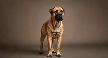Majestic bullmastiff posing in studio with neutral background for canine portrait photo
