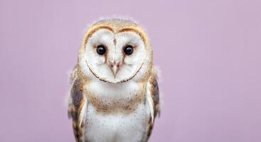 Enchanting portrait of a barn owl against a soft pastel background photo
