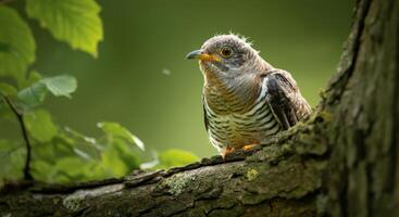Serene cuckoo perched in lush green forest setting photo