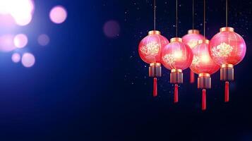 Three red lanterns hanging from the ceiling photo