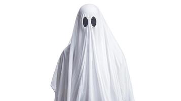 A ghostly figure is standing in front of a white background photo
