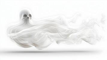A ghostly figure is standing in front of a white background photo