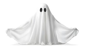 A ghostly figure is standing in front of a white background photo