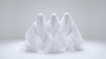 A ghostly figure is standing in front of a white background photo