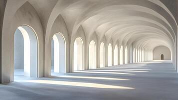 A long, narrow room with arched windows photo