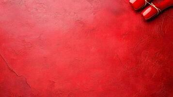 A red ribbon is on a red background photo