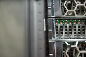 The server room tells the computer server that is working continuously. Convey the power and progress photo