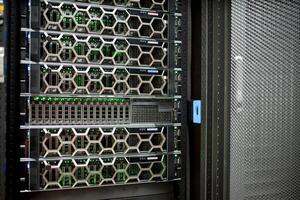 The server room tells the computer server that is working continuously. Convey the power and progress photo