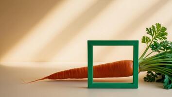 Green Vegetable Frame with Carrot and Sunlit Background. photo