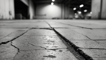 Inspecting Cracks in Concrete Floor at Warehouse. photo