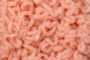 Raw minced chicken with salt, spices and herbs photo