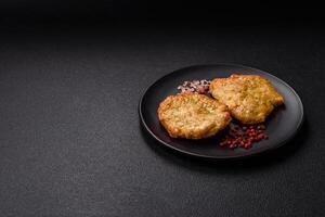 Delicious fried pork or chicken chops breaded with salt and spices photo