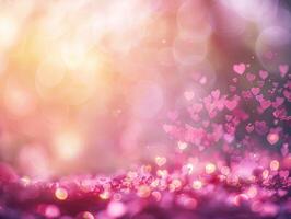 Sparkling pink hearts bokeh background. photo