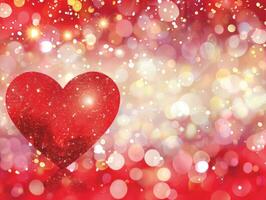 Red heart on sparkling bokeh background. photo