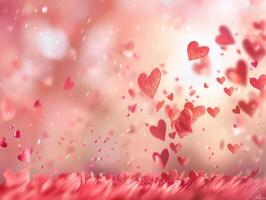 Falling hearts on bokeh background. photo