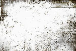 Grunge abstract texture featuring a distressed border with scattered speckled patterns on a white background, ideal for overlays and backgrounds. photo