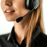 A woman wearing a headset photo