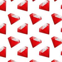 Seamless pattern of vibrant red diamonds with a 3D appearance on a white background. Ideal for Valentine's Day themes, luxury branding, gift wrap, digital scrapbooking, or festive decor. vector