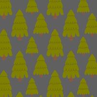Seamless pattern with hand drawn green fir trees on a gray background. Perfect for Christmas, New Year, winter-themed designs, gift wrapping, textiles, and digital projects. vector