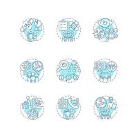 Research methods soft blue concept icons. Data collecting, survey. Marketing strategy. Icon pack. Round shape illustrations for infographic, presentation. Abstract idea vector