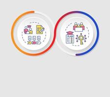 IEP and 504 plan infographics circles sequence. Inclusive educative programs for public schools. Visualization layout with 2 steps. Info chart loop process presentation vector