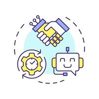 Attended RPA multi color concept icon. Bots helping employees to do tasks. Routine processes automation. Round shape line illustration. Abstract idea. Graphic design. Easy to use in presentation vector